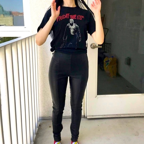 Topshop faux leather stretchy skinny jeans. Size US 2. - Picture 2 of 8